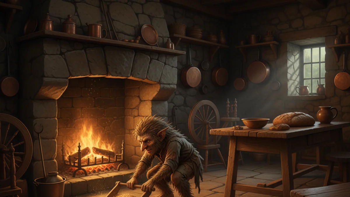 Illustration for The Brownie's Work - a scottish legends Celtic Myths story with moral lessons