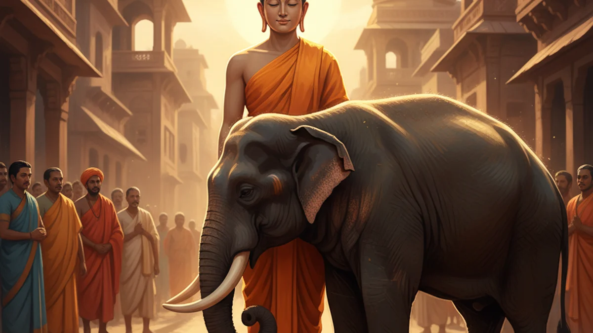 The Buddha Tames the Elephant - Additional Tales story illustration from Buddhist Jataka Tales