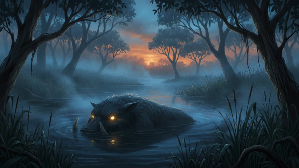 The Bunyip - Dreamtime Stories story illustration from Australian Aboriginal