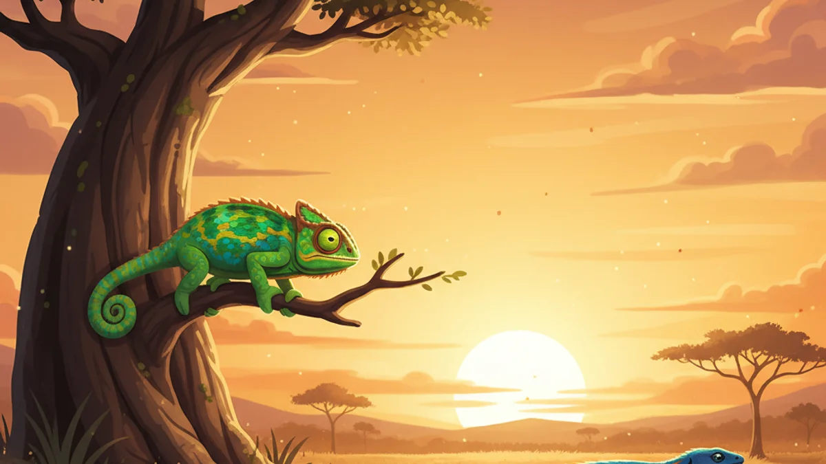 The Chameleon and the Lizard - Creation Myths story illustration from African Folktales