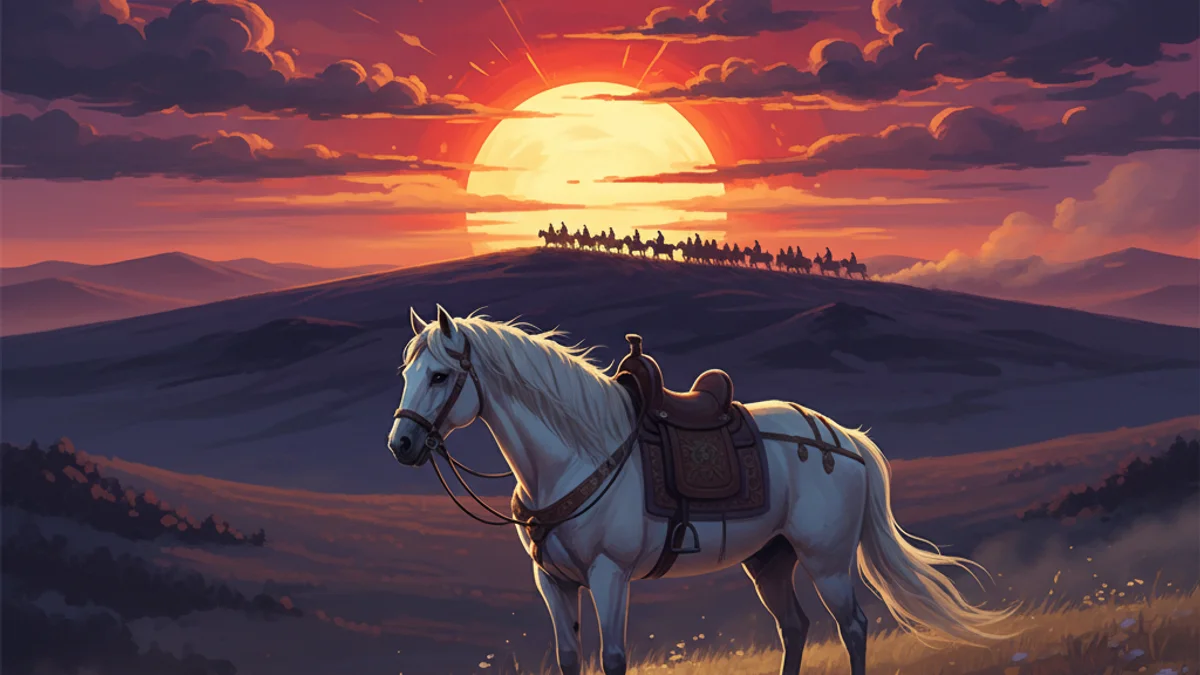 The Death of Genghis Khan - Folklore of Genghis Khan story illustration from Mongolian Epics