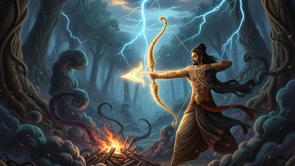 The Death of Indrajit - Stories from the Ramayana story illustration from Hindu Epics