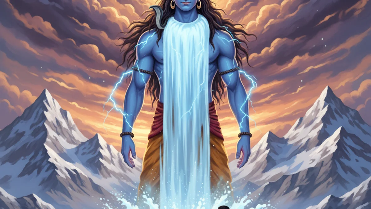 The Descent of Ganga - Stories of Vishnu and Shiva story illustration from Hindu Puranas