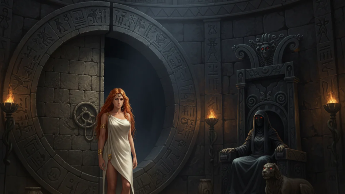 The Descent of Ishtar - Sumerian Gods story illustration from Mesopotamian Mythology