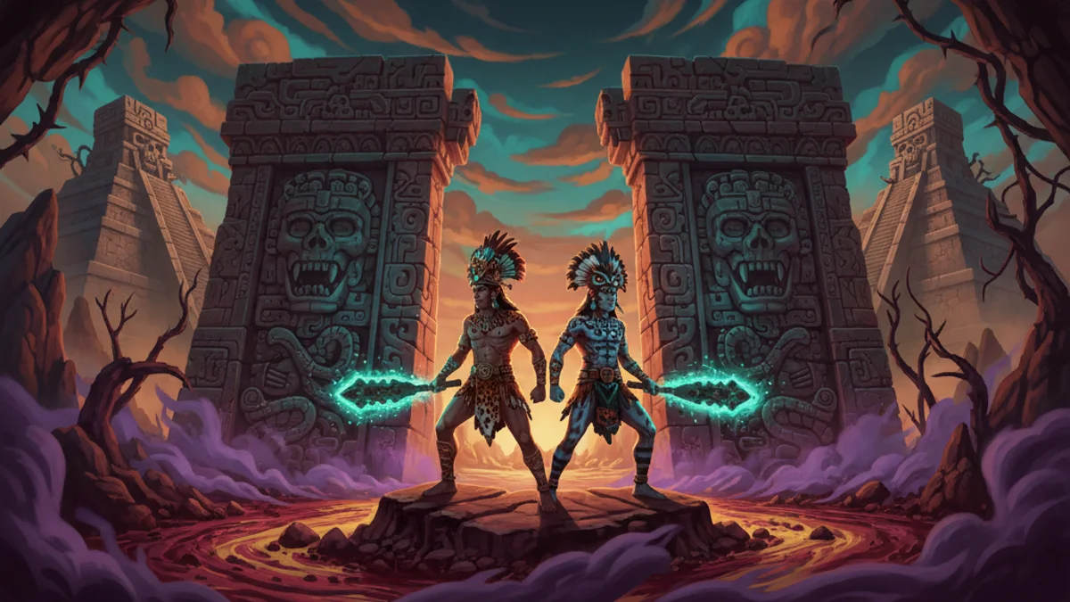 Illustration for The Descent to Xibalba - a popol vuh Mayan and Aztec Mythology story with moral lessons