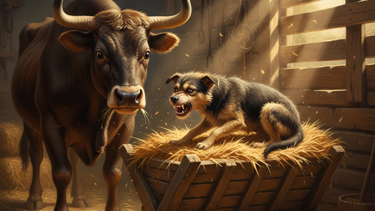 The Dog in the Manger - Aesop's Fables Extended story illustration from Moral Fables