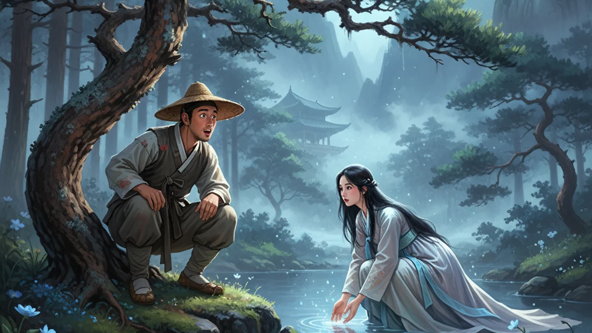 The Fairy and the Woodcutter - Classic Folktales story illustration from Korean Mythology