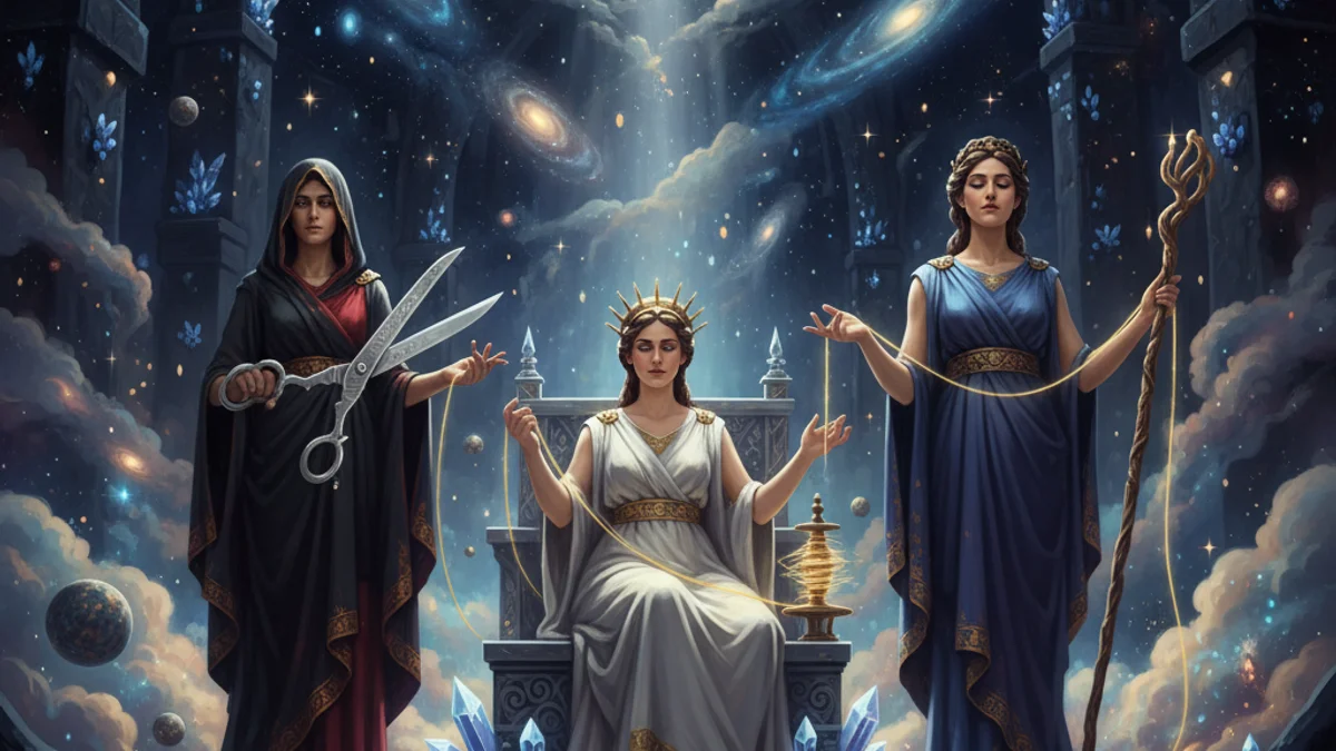 Illustration for The Fates - a mythical creatures Greek Myths story with moral lessons