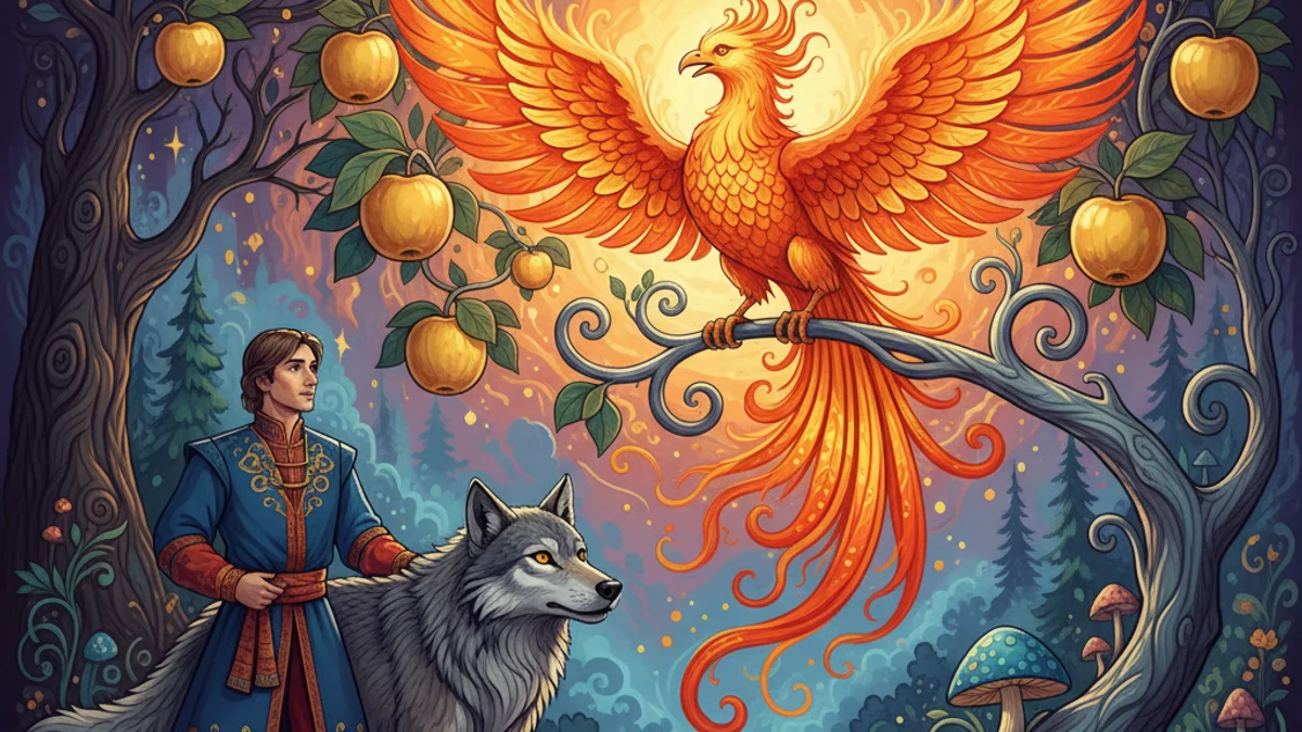 Illustration for The Firebird - a slavic legends European Folklore story with moral lessons