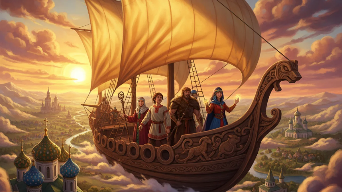 Illustration for The Flying Ship - a slavic legends European Folklore story with moral lessons