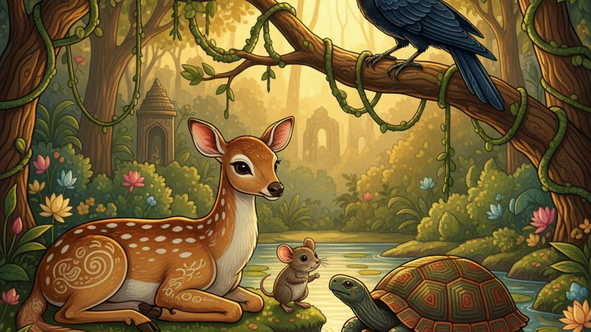 The Four Friends - Tales of Wisdom and Strategy story illustration from Panchatantra