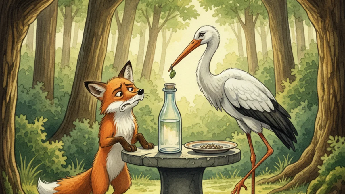 The Fox and the Stork - Additional Aesop story illustration from Greek Fables