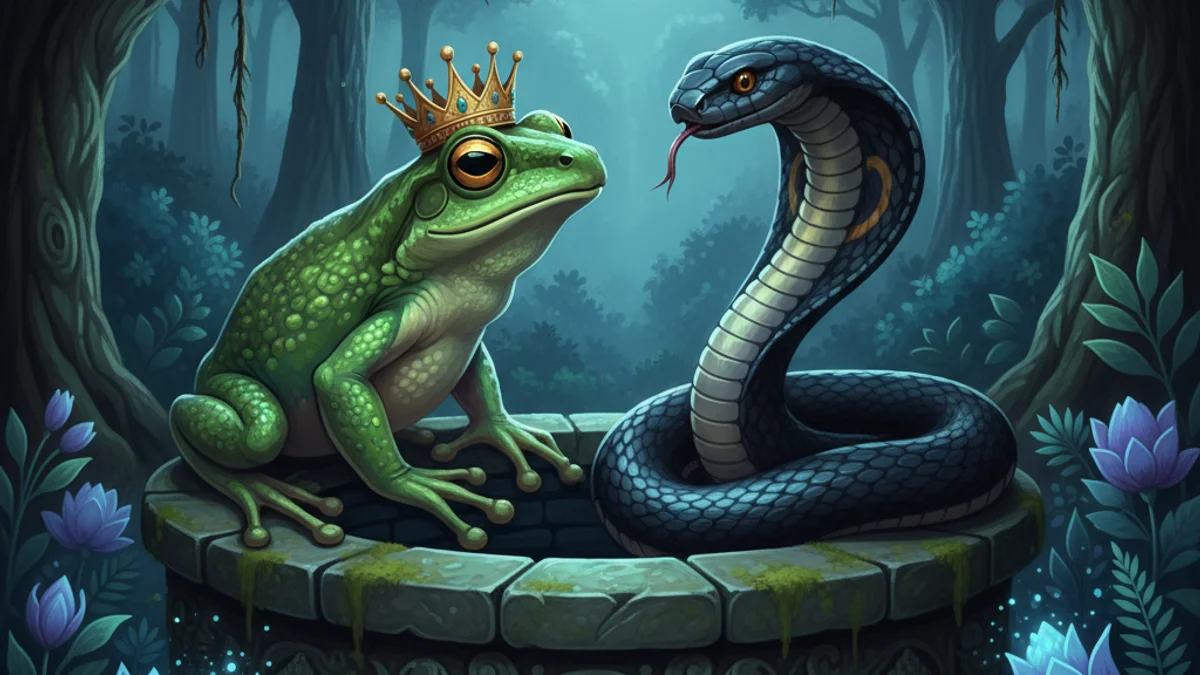 Illustration for The Frog King - a animal stories with life lessons Panchatantra story with moral lessons