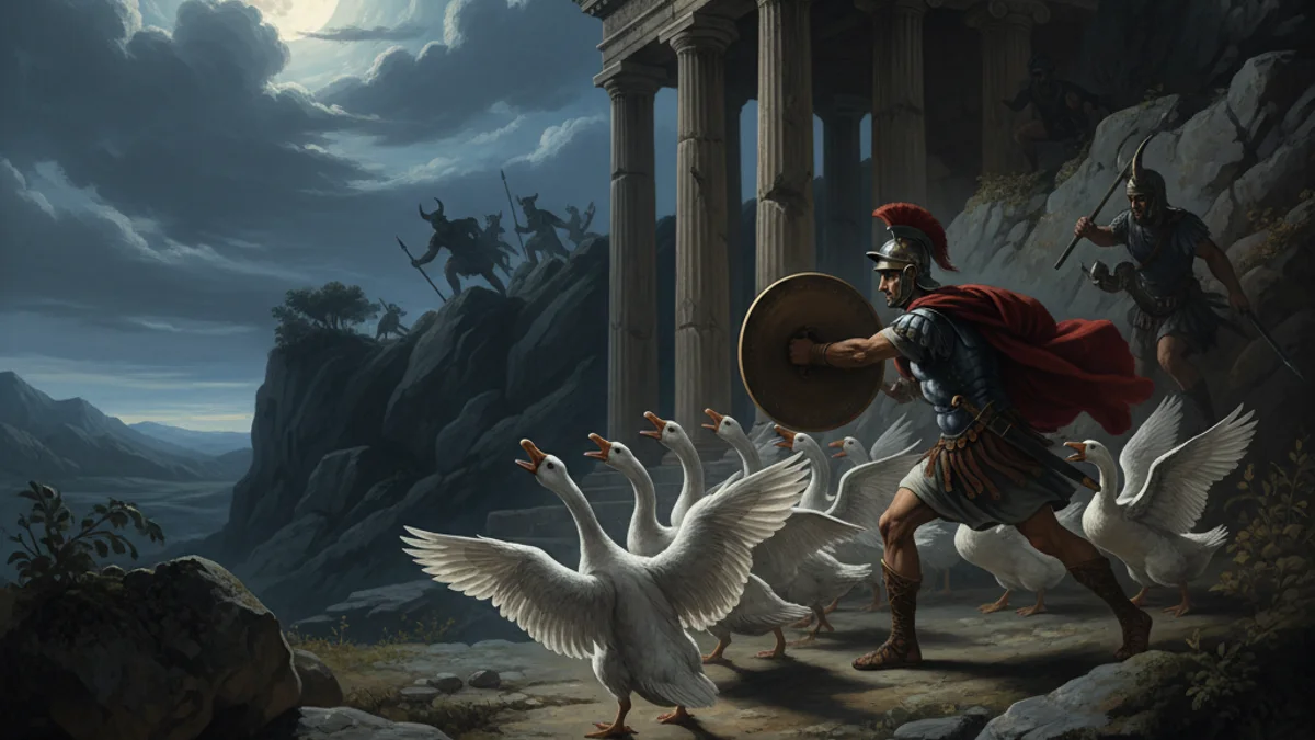 The Geese that Saved Rome - Roman Heroes story illustration from Roman Mythology
