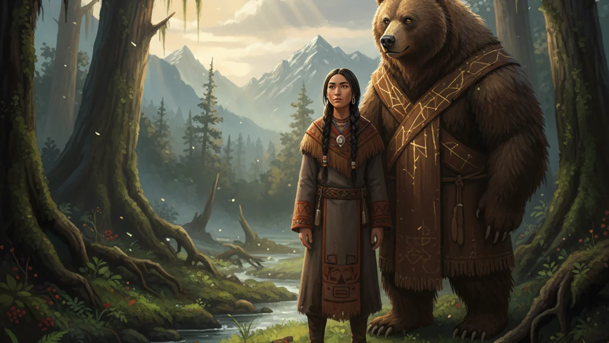 The Girl Who Married a Bear - Animal Myths story illustration from Native American Legends