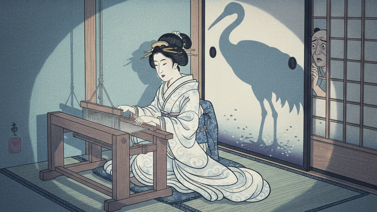 The Grateful Crane - Classic Folktales story illustration from Japanese Folklore