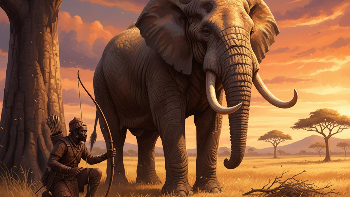 The Hunter and the Elephant - Hausa Tales story illustration from West African Folklore