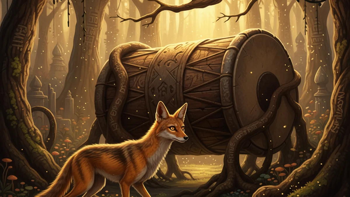 The Jackal and the Drum - Animal Stories with Life Lessons story illustration from Panchatantra