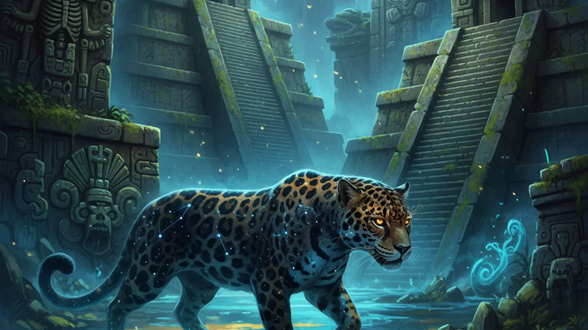 The Jaguar God of the Underworld - Mayan Gods story illustration from Mayan and Aztec Mythology