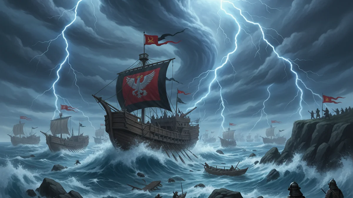 The Kamikaze Divine Wind - Tales of Mongol Conquests story illustration from Mongolian Epics