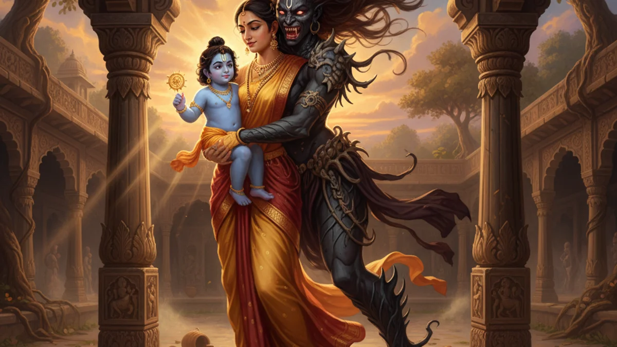 Illustration for The Killing of Putana - a krishna tales Hindu Epics story with moral lessons