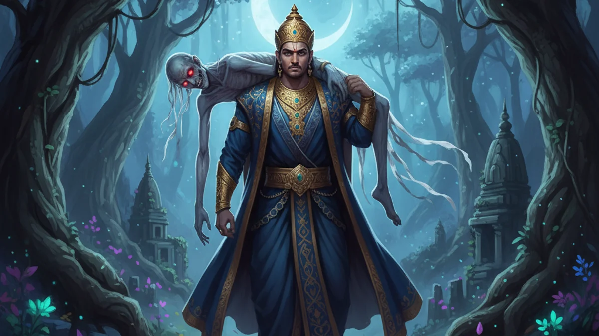 The King and the Vampire - Vikram and Betaal story illustration from Indian Story Collections