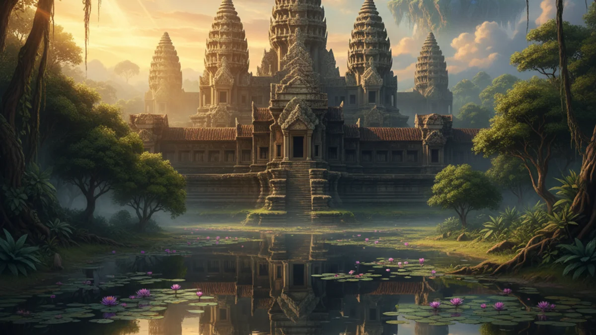 The Legend of Angkor Wat - Cambodian Tales story illustration from Southeast Asian Folklore