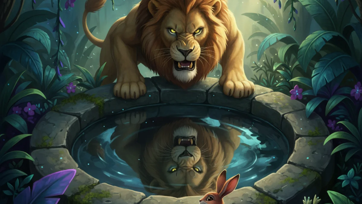 The Lion and the Rabbit - Animal Stories with Life Lessons story illustration from Panchatantra
