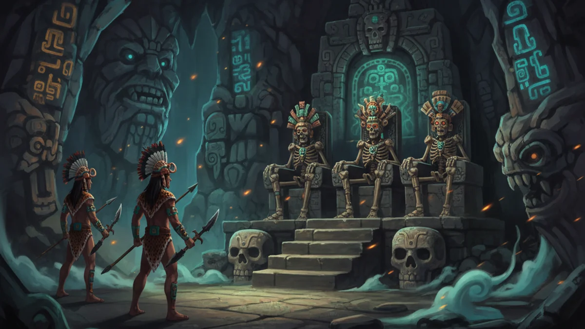 The Lords of Death - Popol Vuh story illustration from Mayan and Aztec Mythology