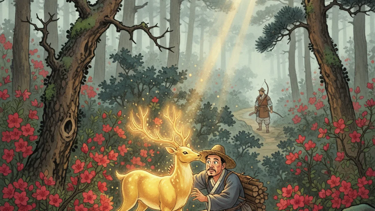 Illustration for The Magic Deer - a classic folktales Korean Mythology story with moral lessons
