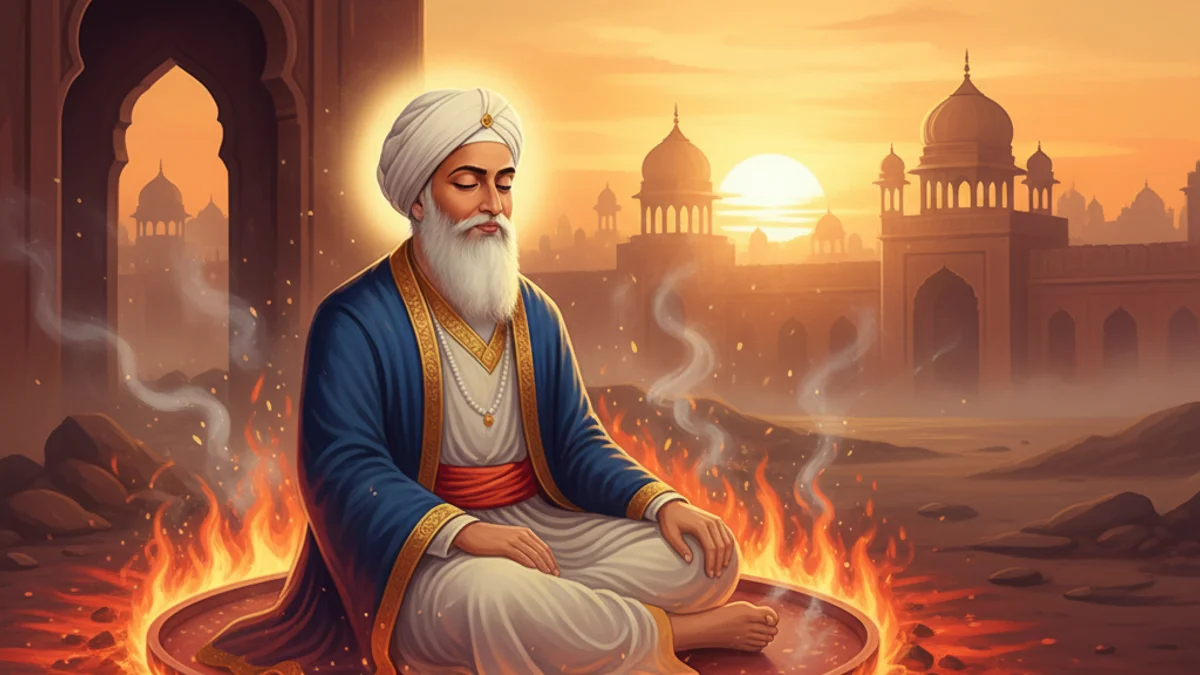 The Martyrdom of Guru Arjan - Stories of Sikh Gurus story illustration from Sikh Saakhis