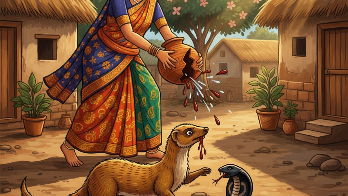 The Mongoose and the Farmer's Wife - Animal Stories with Life Lessons story illustration from Panchatantra