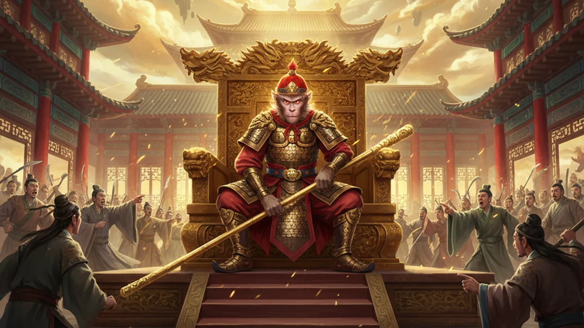 The Monkey King in Heaven - Journey to the West story illustration from Chinese Legends