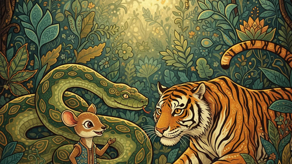 The Mouse Deer and the Tiger - Sang Kancil Tales story illustration from Indonesian Folklore