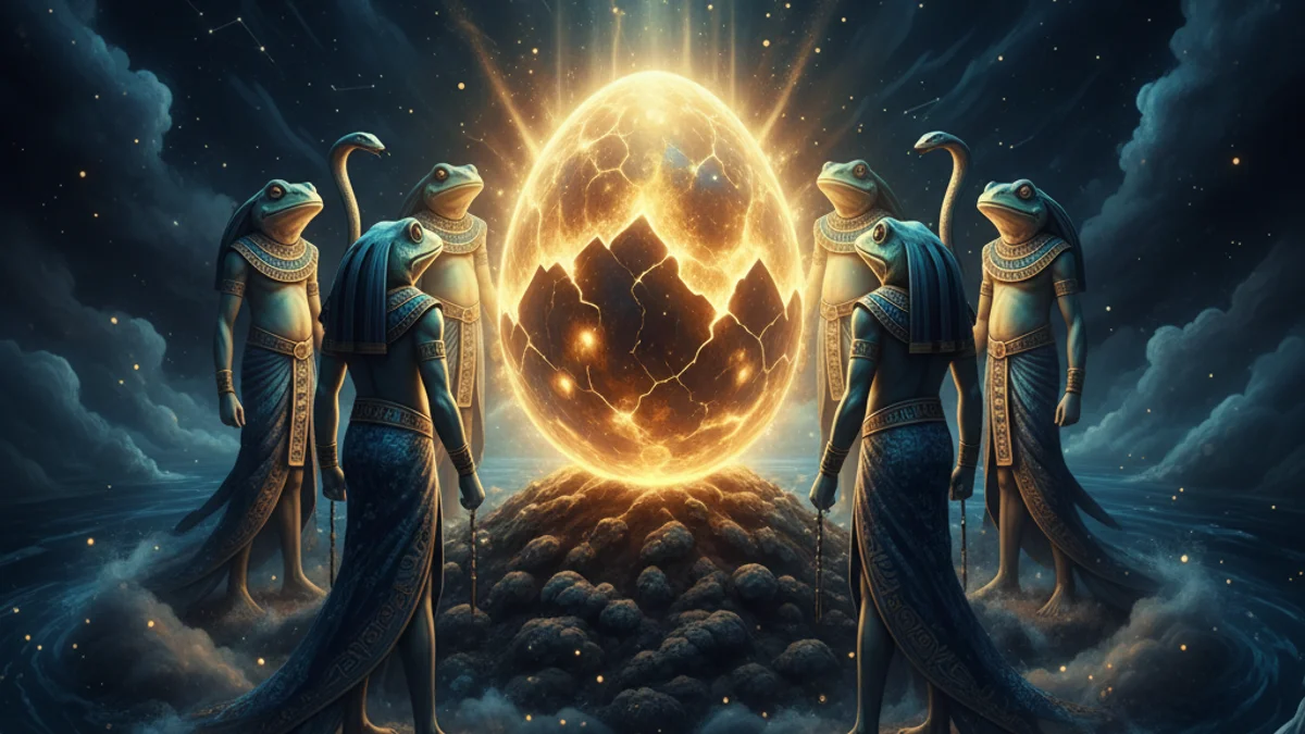 Illustration for The Ogdoad of Hermopolis - a creation myths Egyptian Mythology story with moral lessons