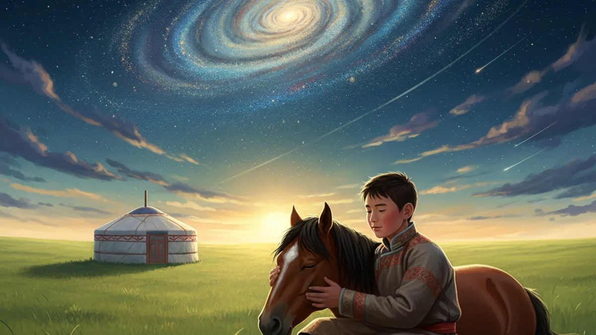 The Orphan Boy and the Horse - Folk Tales story illustration from Mongolian Folklore