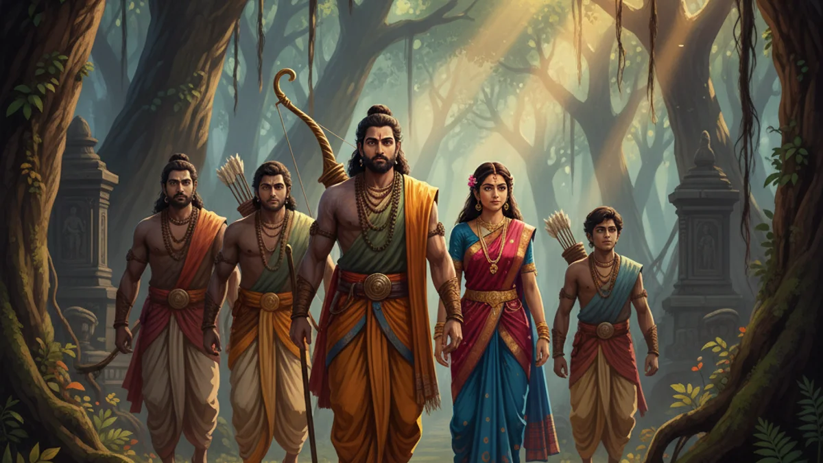 Illustration for The Pandavas in Exile - a stories from the mahabharata Hindu Epics story with moral lessons