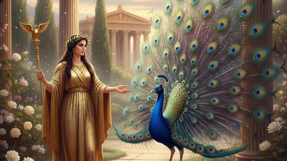 Illustration for The Peacock and Juno - a aesop's fables extended Moral Fables story with moral lessons