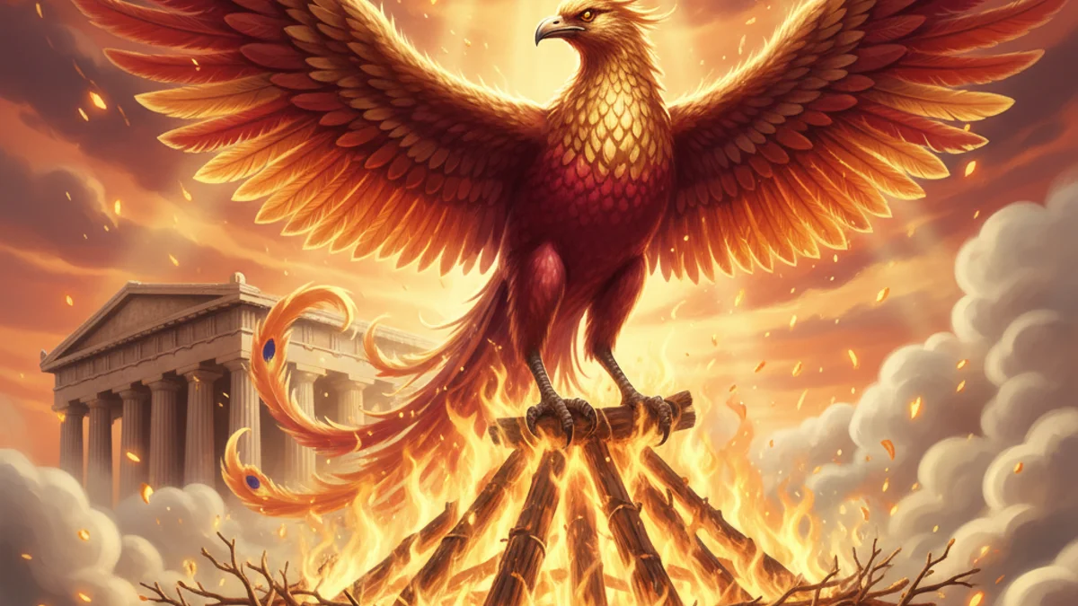 Illustration for The Phoenix - a mythical creatures Greek Myths story with moral lessons