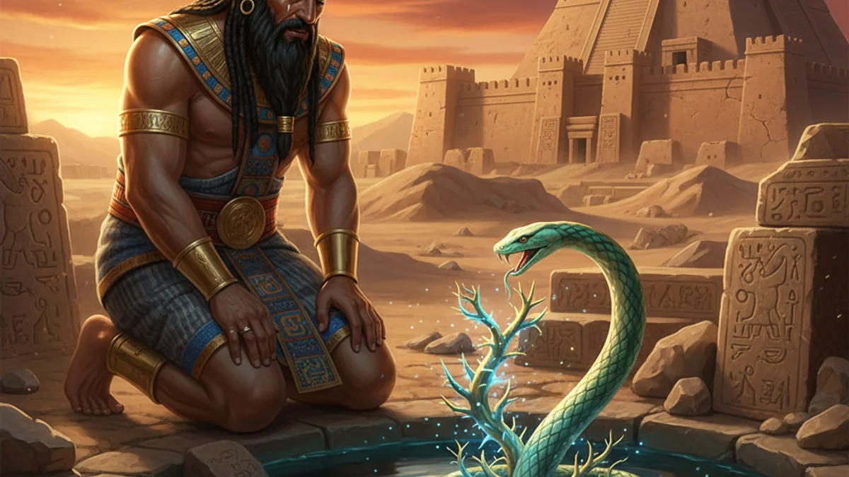 The Plant of Immortality - Epic of Gilgamesh story illustration from Mesopotamian Mythology