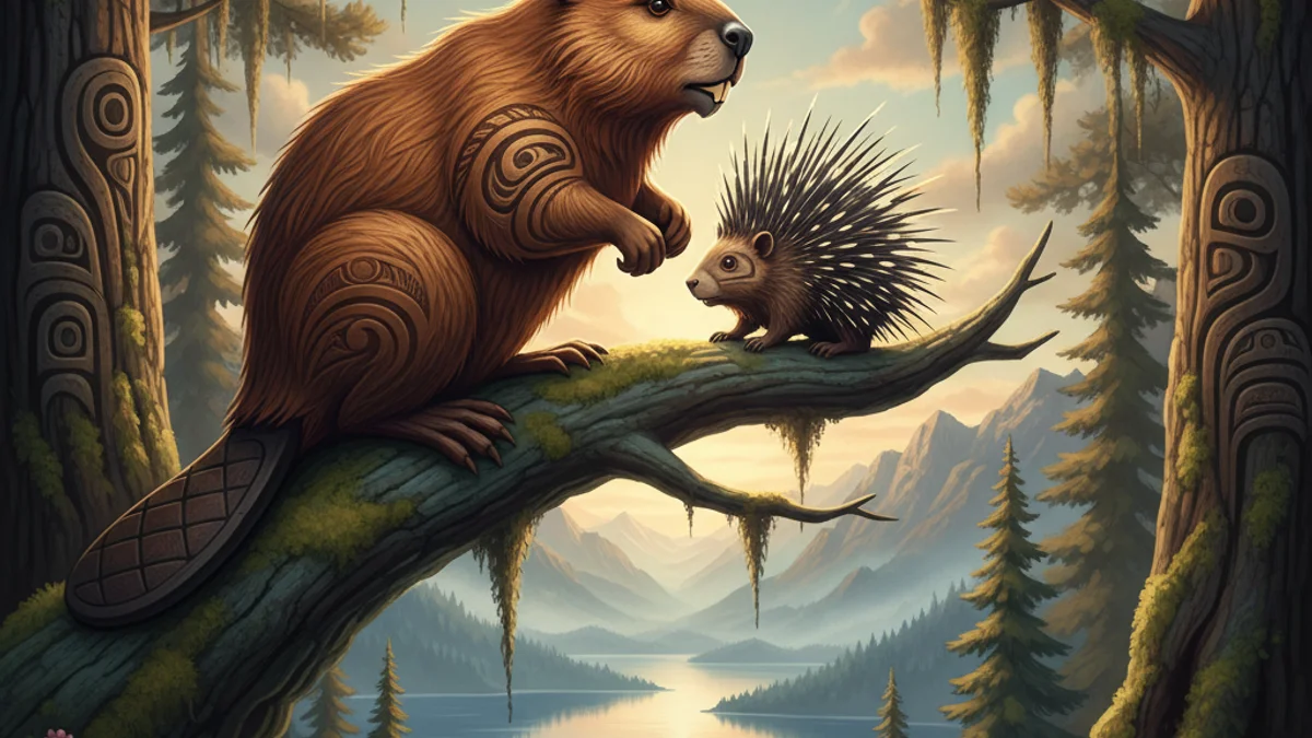 The Porcupine and the Beaver - Additional Tribes story illustration from Native American Legends