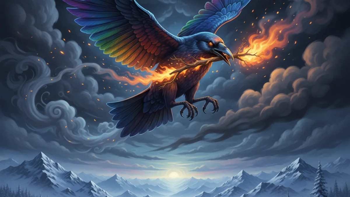 Illustration for The Rainbow Crow - a tribal tales of heroism Native American Legends story with moral lessons