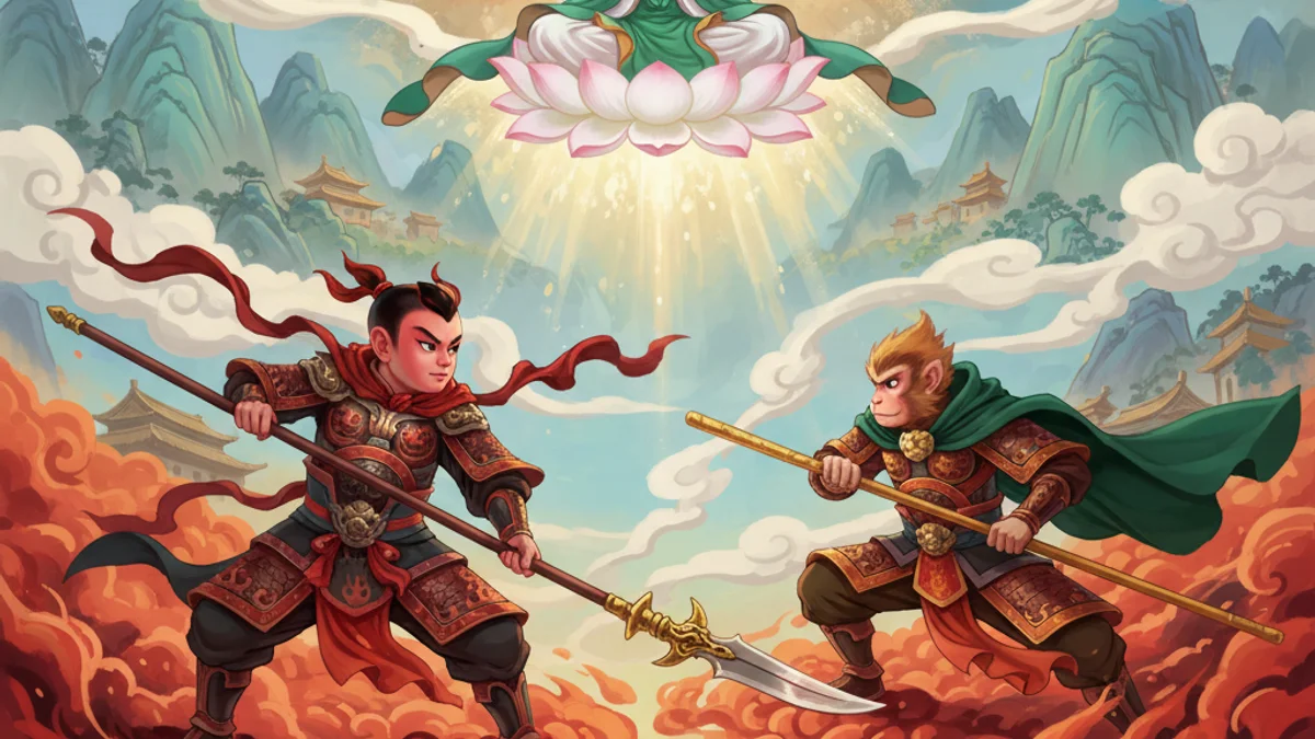 The Red Boy - Journey to the West story illustration from Chinese Legends