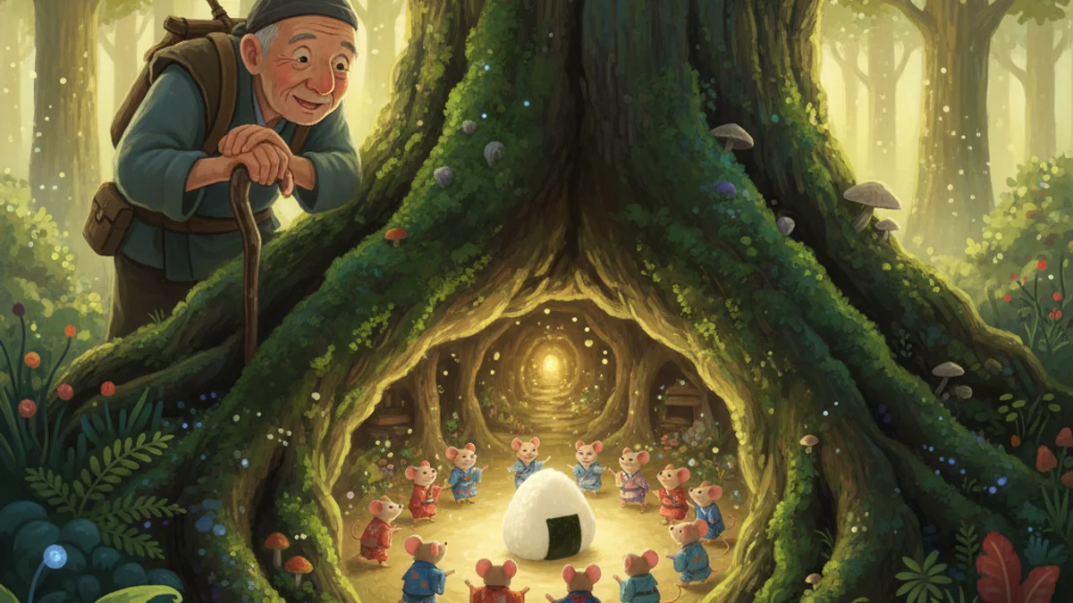 The Rolling Rice Balls - Classic Folktales story illustration from Japanese Folklore