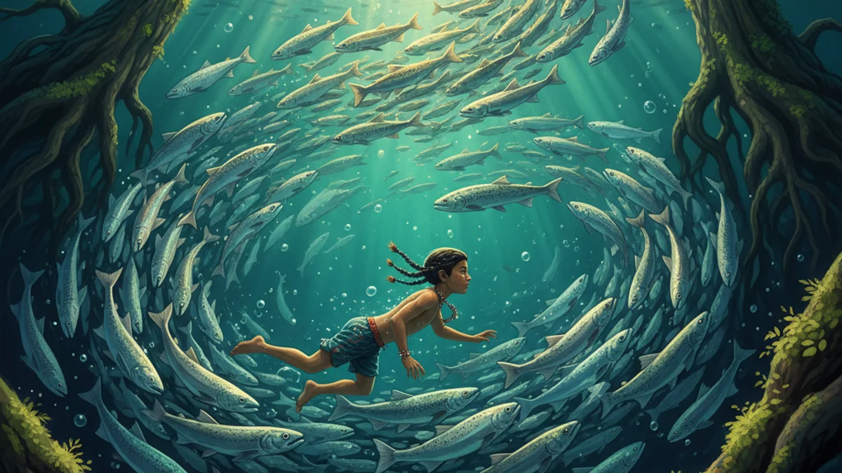 The Salmon Boy - Animal Myths story illustration from Native American Legends