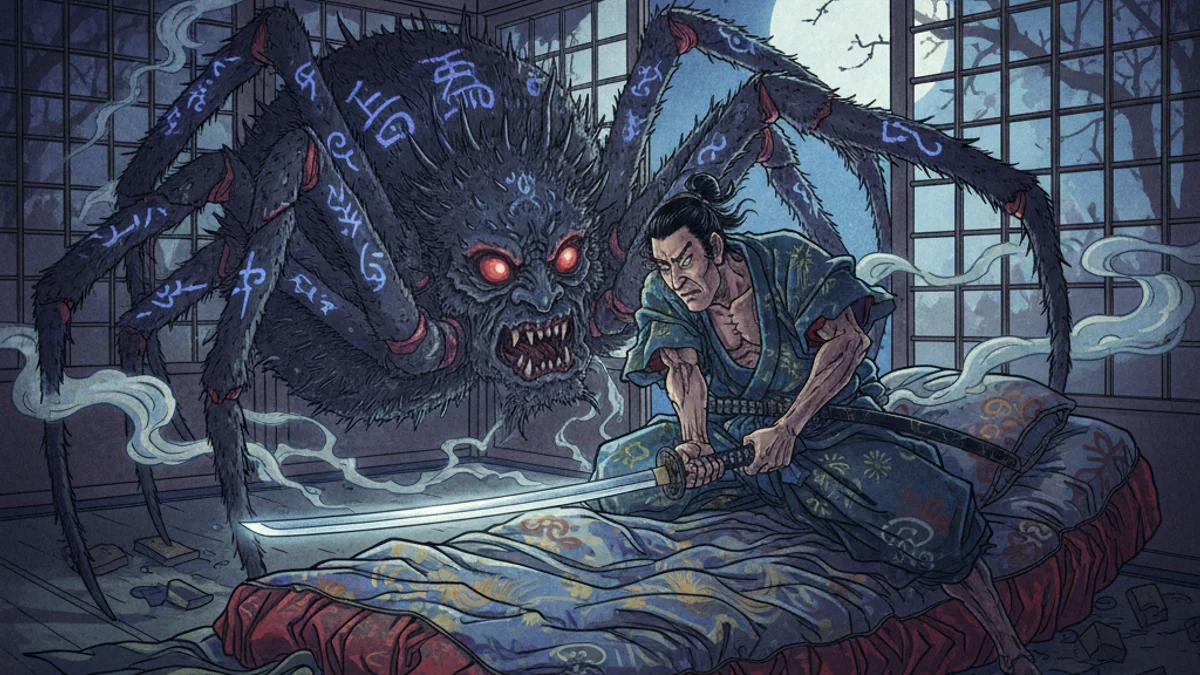 The Samurai and the Spider - Tales of Bushido story illustration from Japanese Samurai Legends