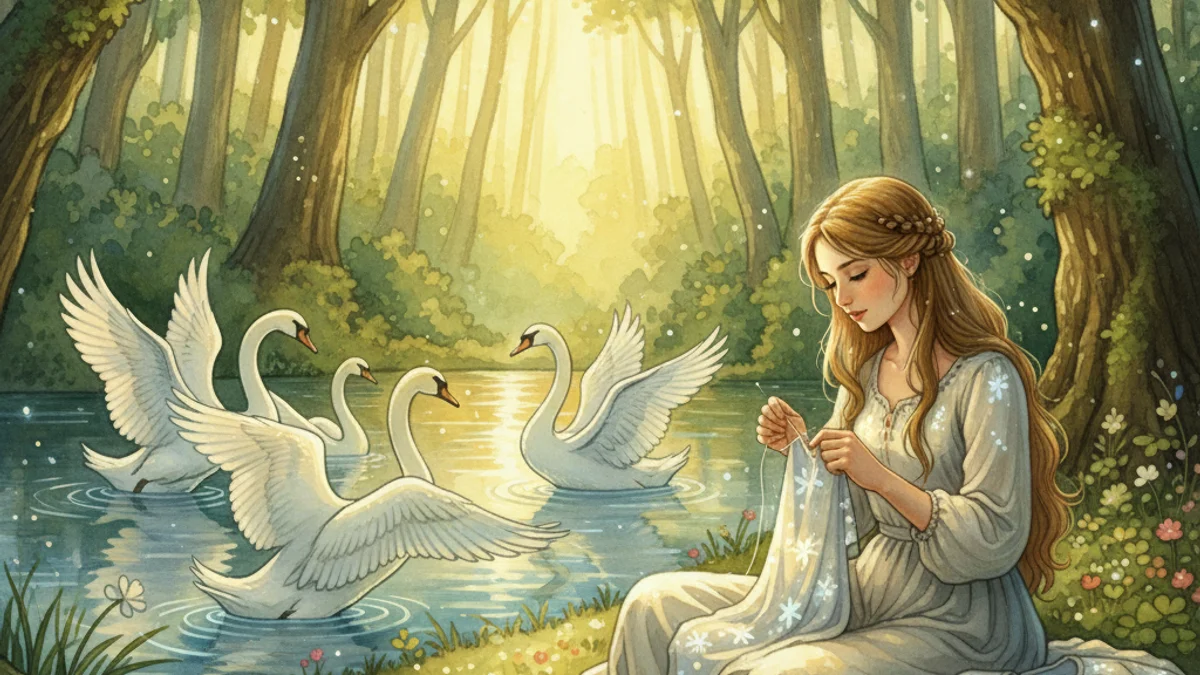 The Six Swans - Brothers Grimm Stories story illustration from European Folklore