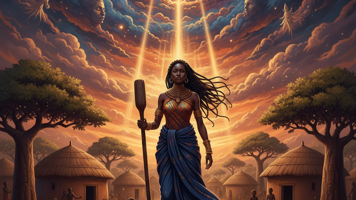 The Sky Moves Higher - Creation Myths story illustration from African Folktales