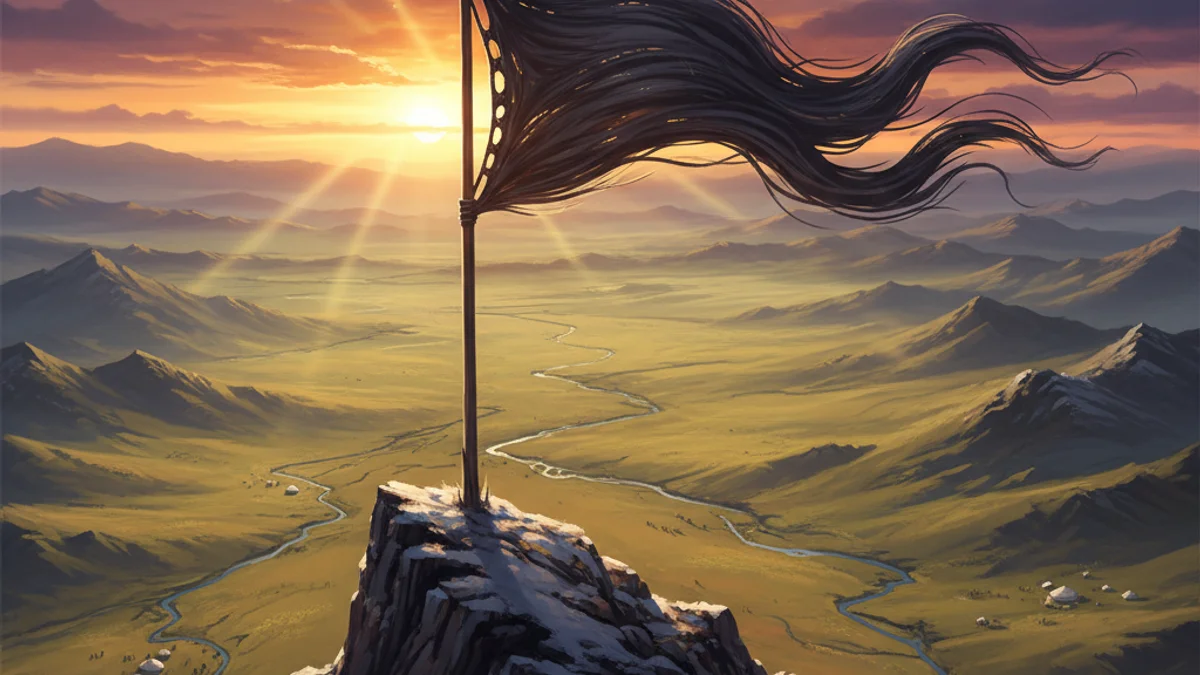 The Spirit Banner - Folklore of Genghis Khan story illustration from Mongolian Epics