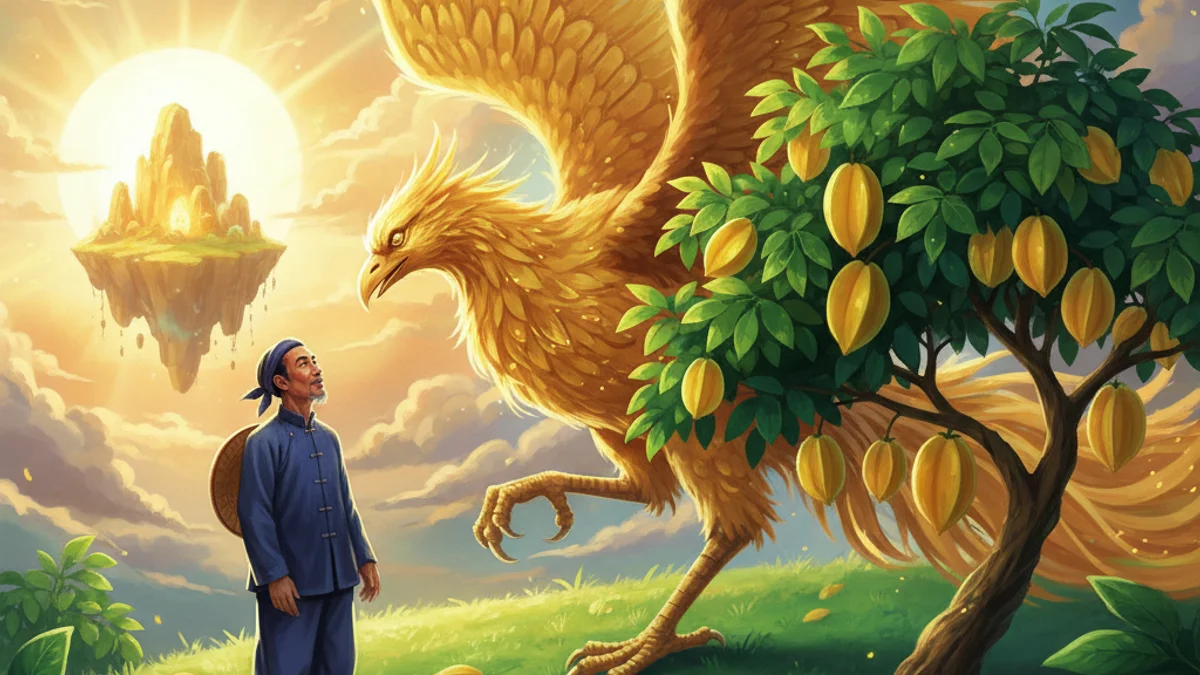 Illustration for The Starfruit Tree - a classic tales Vietnamese Folklore story with moral lessons